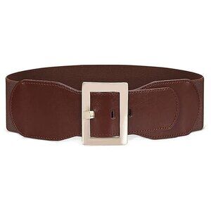 Women Dress Waist Belt Stretchy Elastic Vintage Belts , D-coffee With Golden